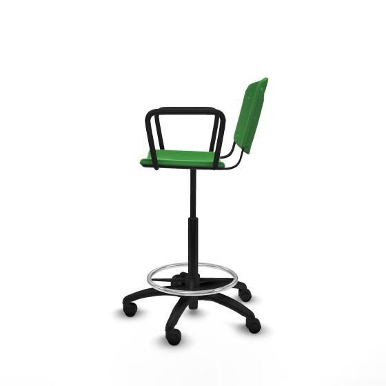 Taburete Robledo giratorio plástico verde brazos fijos base poliamida ruedas nailon 50mm