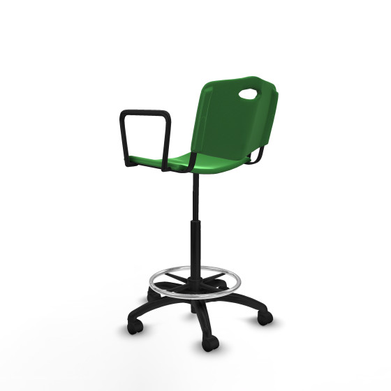 Taburete Robledo giratorio plástico verde brazos fijos base poliamida ruedas nailon 50mm