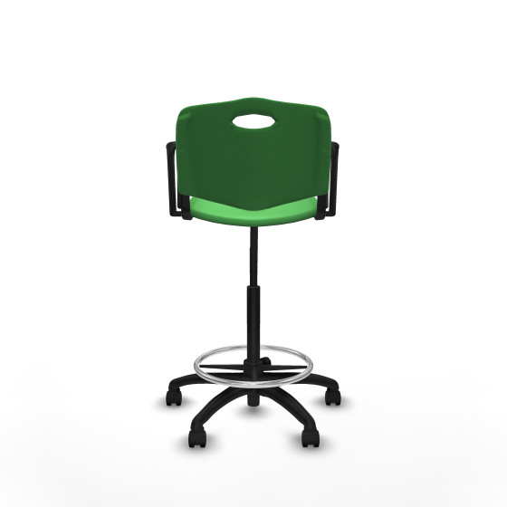 Taburete Robledo giratorio plástico verde brazos fijos base poliamida ruedas nailon 50mm