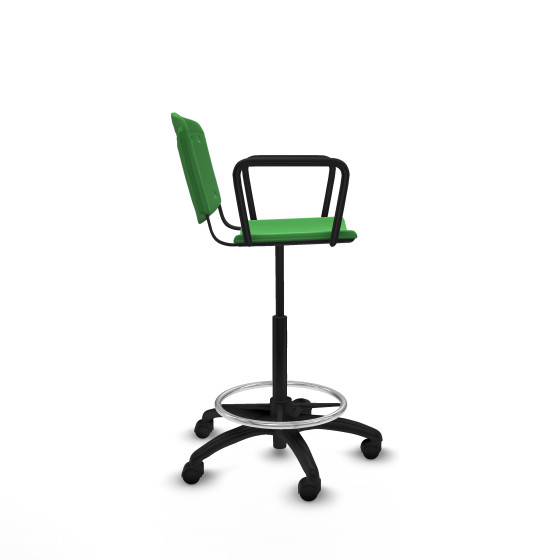 Taburete Robledo giratorio plástico verde brazos fijos base poliamida ruedas nailon 50mm