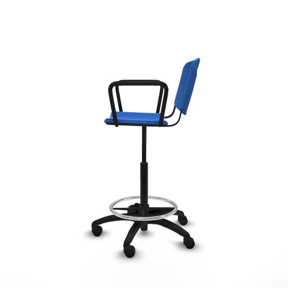 Taburete Robledo giratorio plástico azul brazos fijos base poliamida ruedas nailon 50mm