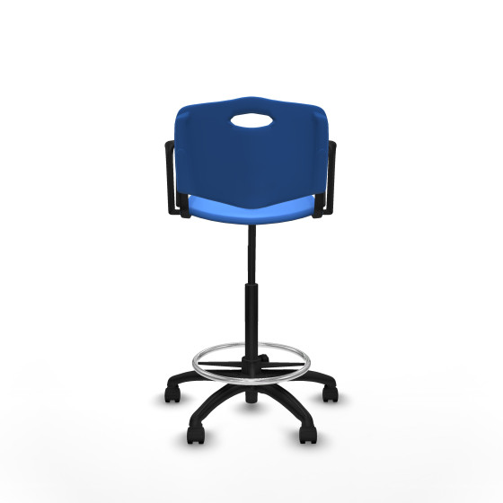 Taburete Robledo giratorio plástico azul brazos fijos base poliamida ruedas nailon 50mm