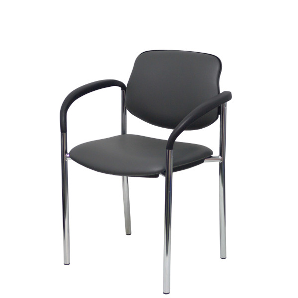 Silla fija Styl similpiel gris oscuro chasis cromo con brazos