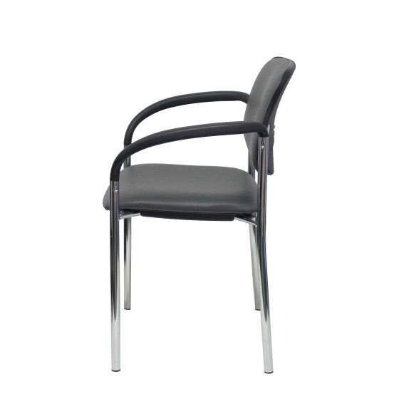 Silla fija Styl similpiel gris oscuro chasis cromo con brazos