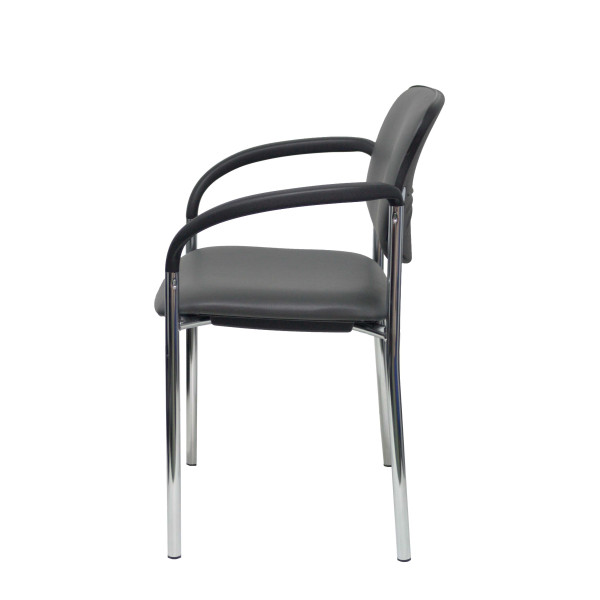 Silla fija Styl similpiel gris oscuro chasis cromo con brazos