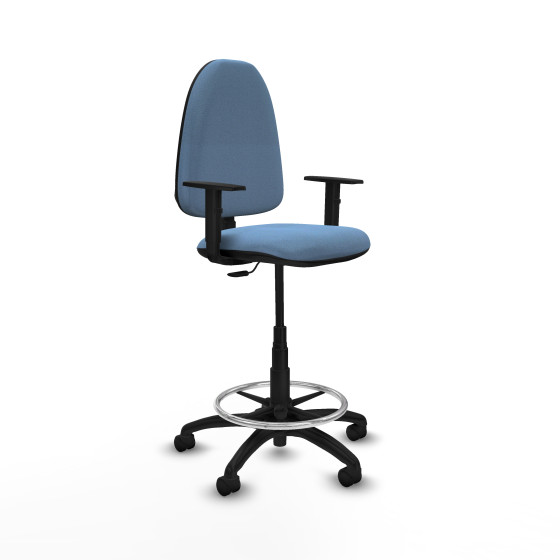 Taburete Aýna CP bali azul cielo brazos 1D base poliamida ruedas nailon 50mm