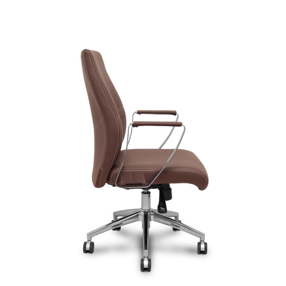 Sillón confidente Ergo540CS sincro similpiel marron base cromo ruedas cromadas