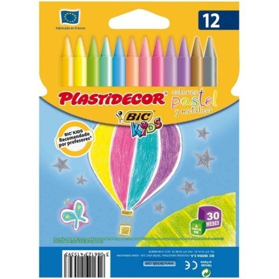 Ceras BIC Kids PLASTIDECOR Caja x12 Colores Pastel