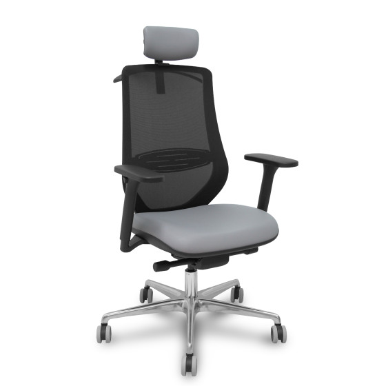 Silla Mardos traslack malla negra similpiel gris brazo 3D cabecero perchero