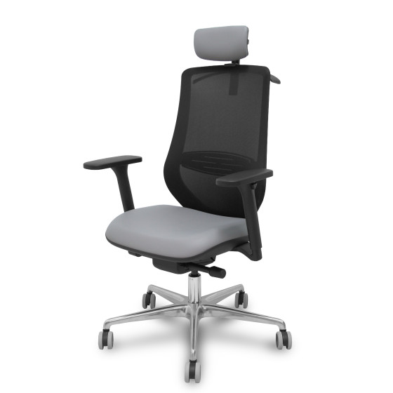 Silla Mardos traslack malla negra similpiel gris brazo 3D cabecero perchero