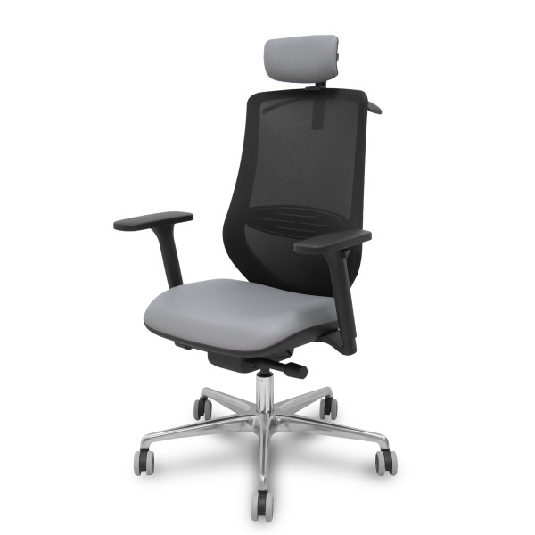 Silla Mardos traslack malla negra similpiel gris brazo 3D cabecero perchero