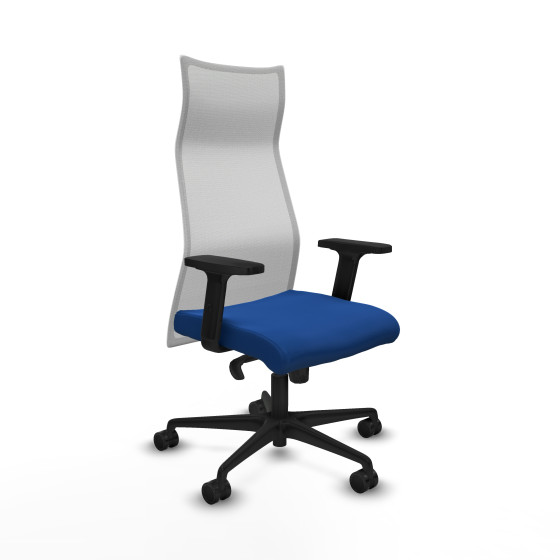 Albacete malla sincro malla blanca similpiel azul brazos 2D base nailon ruedas 65 mm nailon