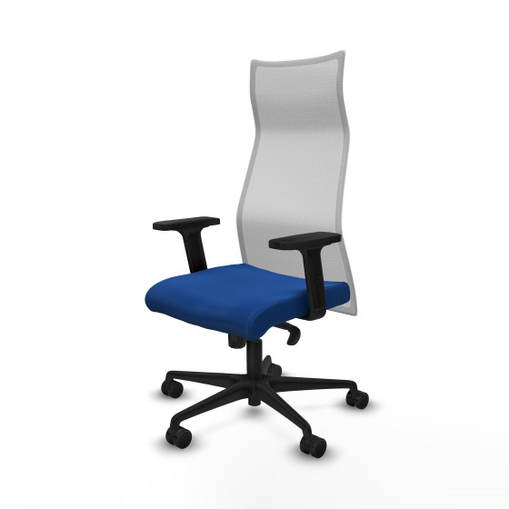 Albacete malla sincro malla blanca similpiel azul brazos 2D base nailon ruedas 65 mm nailon