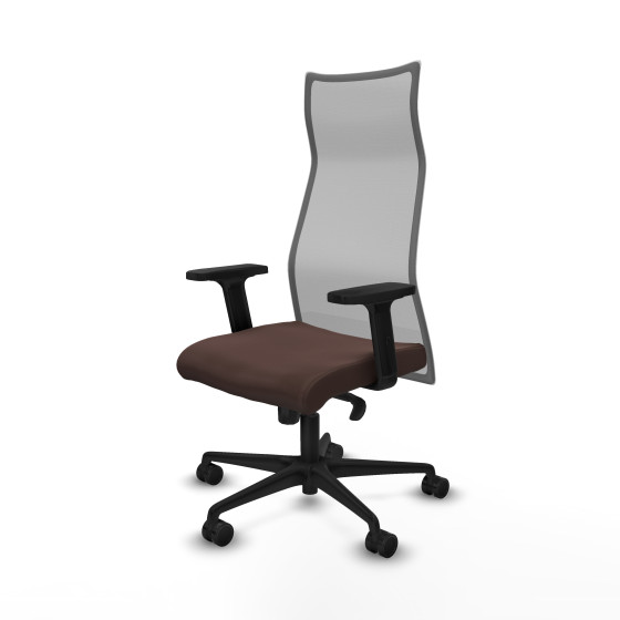 Albacete malla sincro malla gris similpiel marrón oscuro brazos 2D base nailon ruedas 65 mm nailon