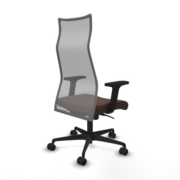 Albacete malla sincro malla gris similpiel marrón oscuro brazos 2D base nailon ruedas 65 mm nailon