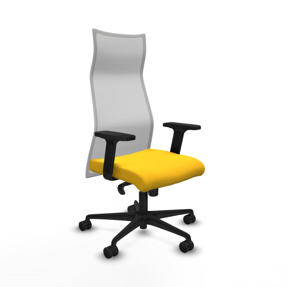 Albacete malla sincro malla blanca similpiel amarillo brazos 2D base nailon ruedas 65 mm nailon