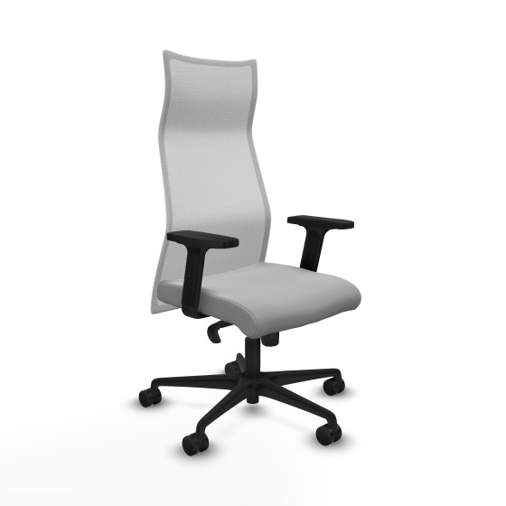 Albacete malla sincro malla blanca similpiel gris claro brazos 2D base nailon ruedas 65 mm nailon