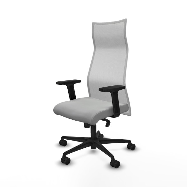 Albacete malla sincro malla blanca similpiel gris claro brazos 2D base nailon ruedas 65 mm nailon