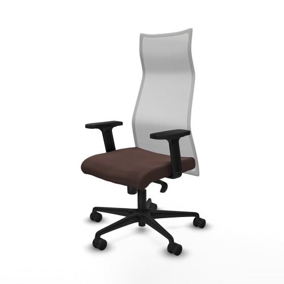 Albacete malla sincro malla blanca similpiel marrón oscuro brazos 2D base nailon ruedas 65 mm nailon