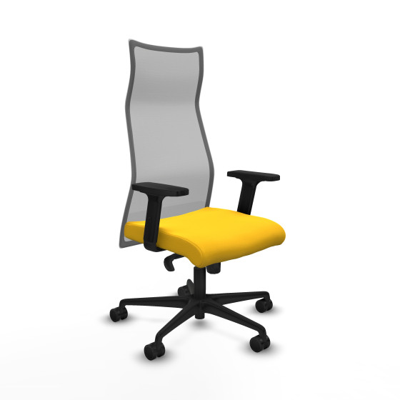 Albacete malla sincro malla gris similpiel amarillo brazos 2D base nailon ruedas 65 mm nailon