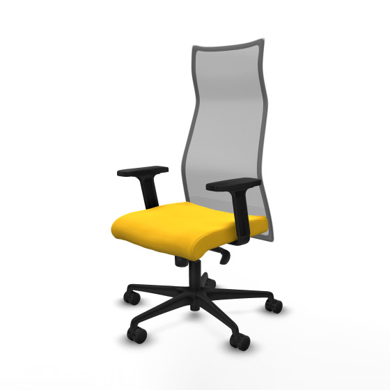 Albacete malla sincro malla gris similpiel amarillo brazos 2D base nailon ruedas 65 mm nailon