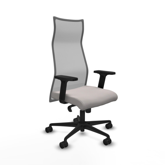 Albacete malla sincro malla gris similpiel blanco brazos 2D base nailon ruedas 65 mm nailon