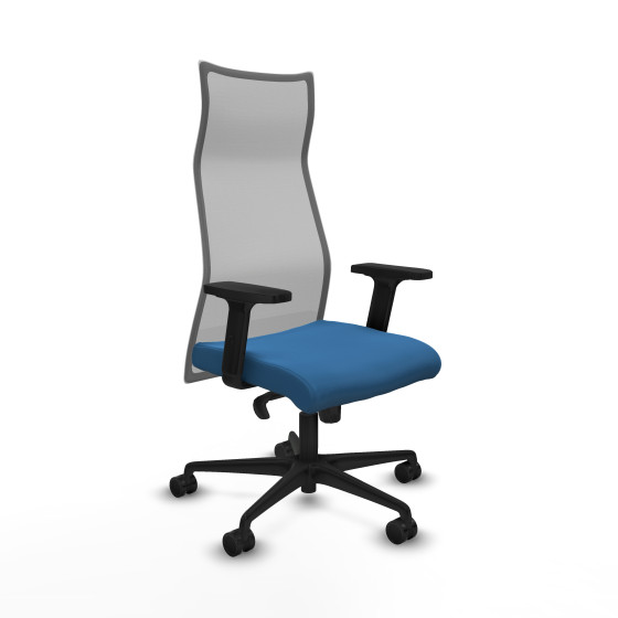 Albacete malla sincro malla gris similpiel azul claro brazos 2D base nailon ruedas 65 mm nailon