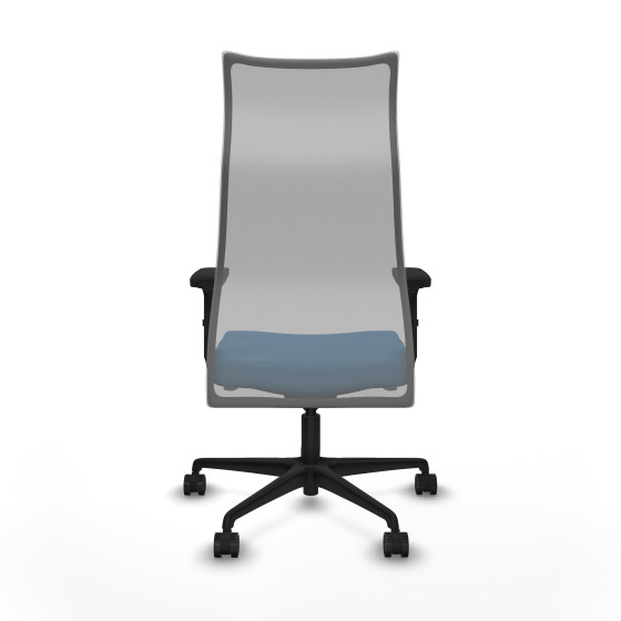 Albacete malla sincro malla gris similpiel azul claro brazos 2D base nailon ruedas 65 mm nailon