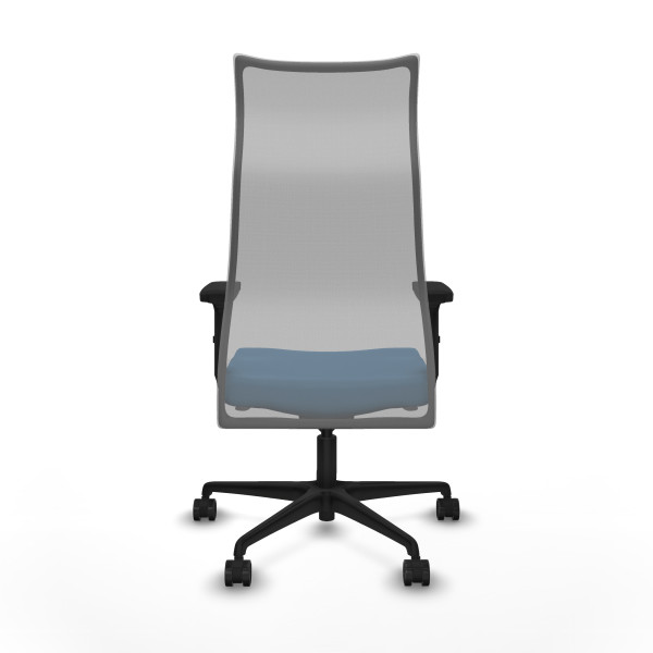 Albacete malla sincro malla gris similpiel azul claro brazos 2D base nailon ruedas 65 mm nailon