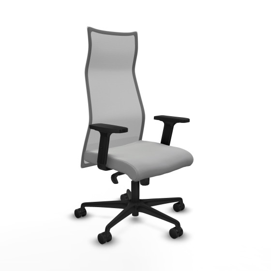 Albacete malla sincro malla gris similpiel gris claro brazos 2D base nailon ruedas 65 mm nailon