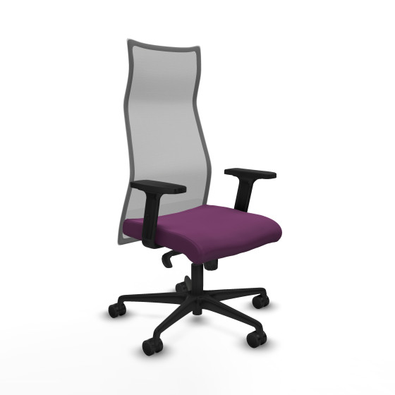 Albacete malla sincro malla gris similpiel morado brazos 2D base nailon ruedas 65 mm nailon