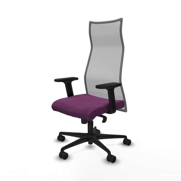 Albacete malla sincro malla gris similpiel morado brazos 2D base nailon ruedas 65 mm nailon