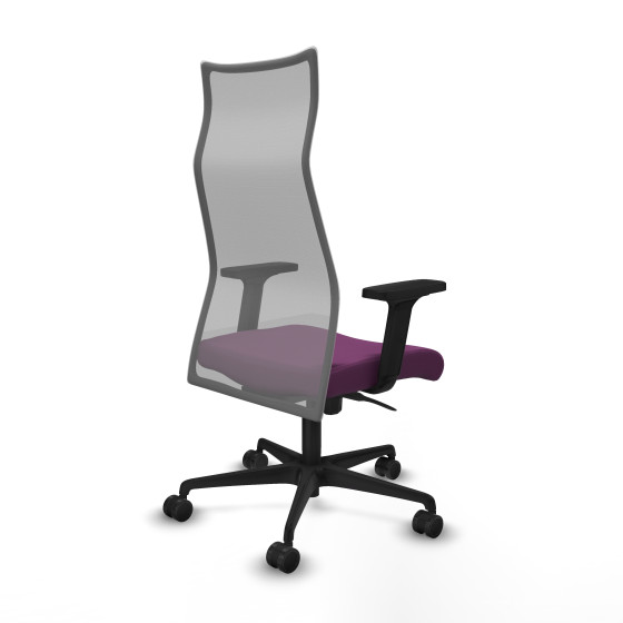 Albacete malla sincro malla gris similpiel morado brazos 2D base nailon ruedas 65 mm nailon