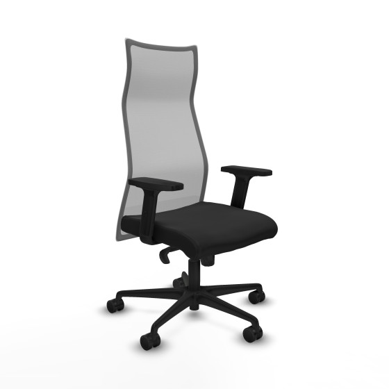 Albacete malla sincro malla gris similpiel negro brazos 2D base nailon ruedas 65 mm nailon