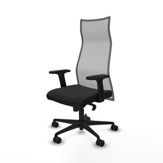 Albacete malla sincro malla gris similpiel negro brazos 2D base nailon ruedas 65 mm nailon