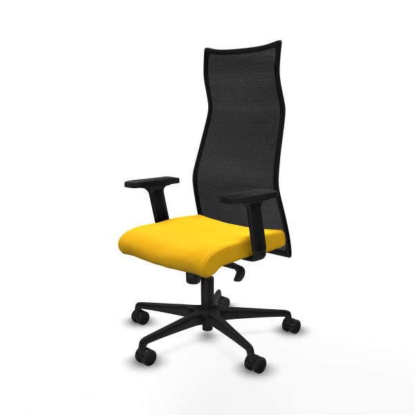 Albacete malla sincro malla negra similpiel amarillo brazos 2D base nailon ruedas 65 mm nailon