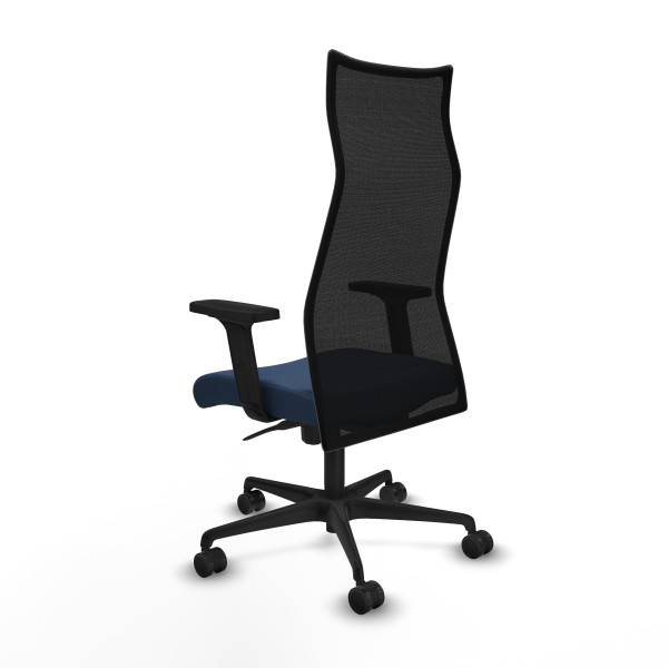Albacete malla sincro malla negra similpiel azul marino brazos 2D base nailon ruedas 65 mm nailon