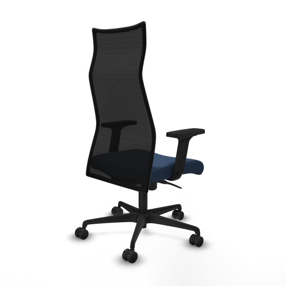 Albacete malla sincro malla negra similpiel azul marino brazos 2D base nailon ruedas 65 mm nailon