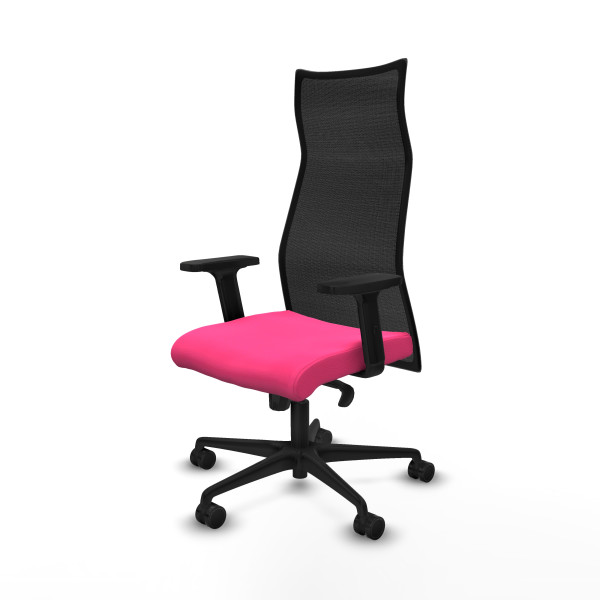 Albacete malla sincro malla negra similpiel rosa brazos 2D base nailon ruedas 65 mm nailon