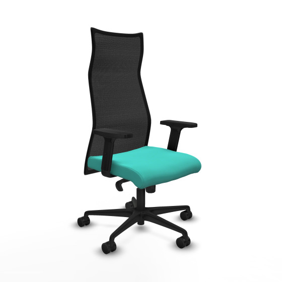 Albacete malla sincro malla negra similpiel turquesa brazos 2D base nailon ruedas 65 mm nailon