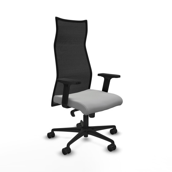 Albacete malla sincro malla negra similpiel gris claro brazos 2D base nailon ruedas 65 mm nailon