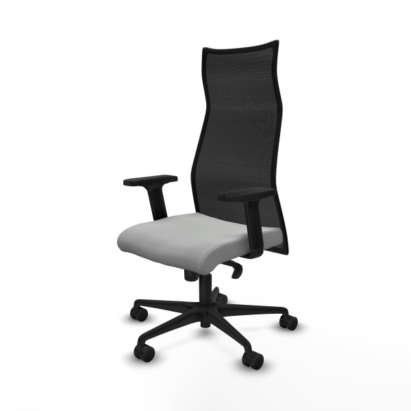 Albacete malla sincro malla negra similpiel gris claro brazos 2D base nailon ruedas 65 mm nailon
