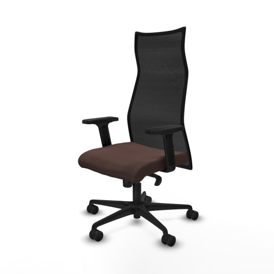 Albacete malla sincro malla negra similpiel marrón oscuro brazos 2D base nailon ruedas 65 mm nailon