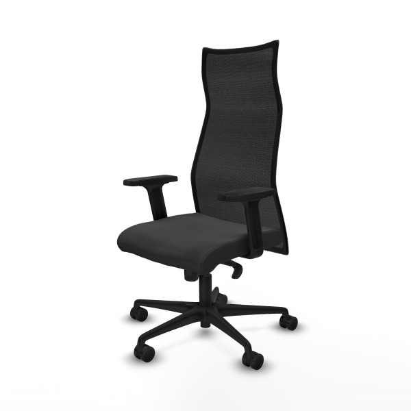 Albacete malla sincro malla negra similpiel gris oscuro brazos 2D base nailon ruedas 65 mm nailon