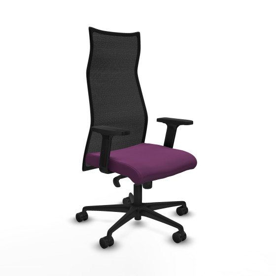 Albacete malla sincro malla negra similpiel morado brazos 2D base nailon ruedas 65 mm nailon