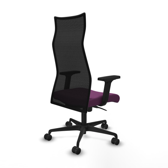 Albacete malla sincro malla negra similpiel morado brazos 2D base nailon ruedas 65 mm nailon