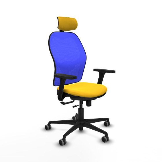Jorquera traslack malla azul similpiel amarillo brazos 3D base nailon cabecero 2D ruedas 65mm engomada
