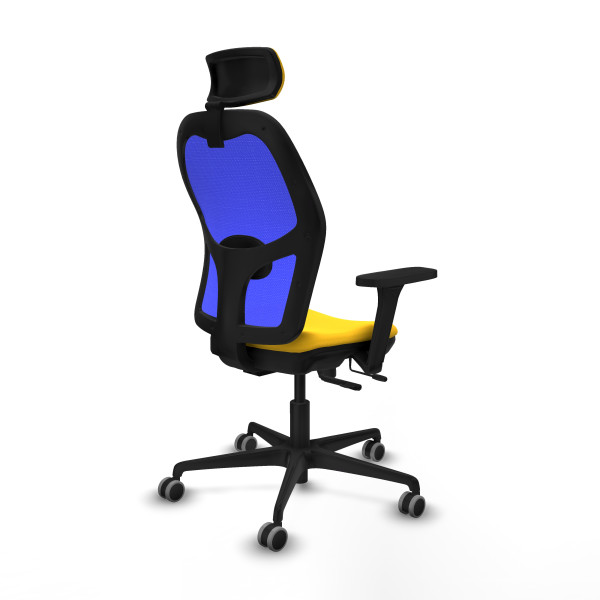 Jorquera traslack malla azul similpiel amarillo brazos 3D base nailon cabecero 2D ruedas 65mm engomada