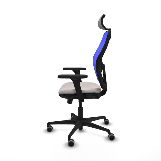 Jorquera traslack malla azul similpiel blanco brazos 3D base nailon cabecero 2D ruedas 65mm engomada