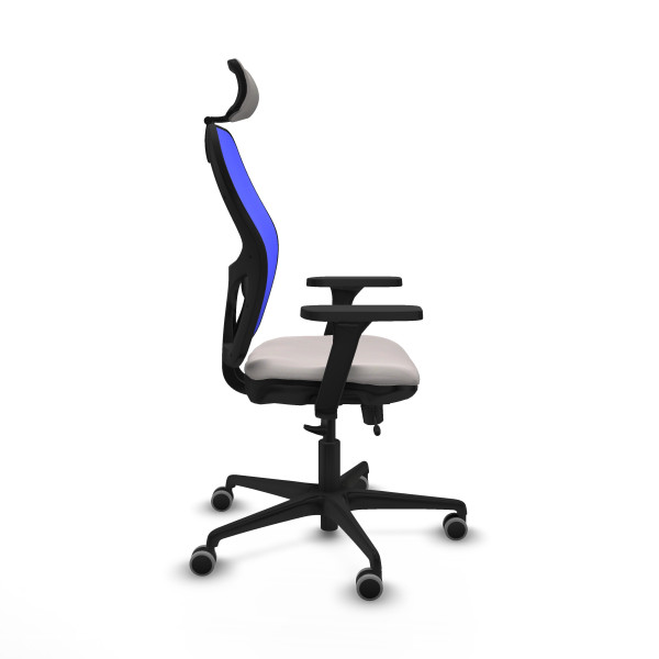 Jorquera traslack malla azul similpiel blanco brazos 3D base nailon cabecero 2D ruedas 65mm engomada